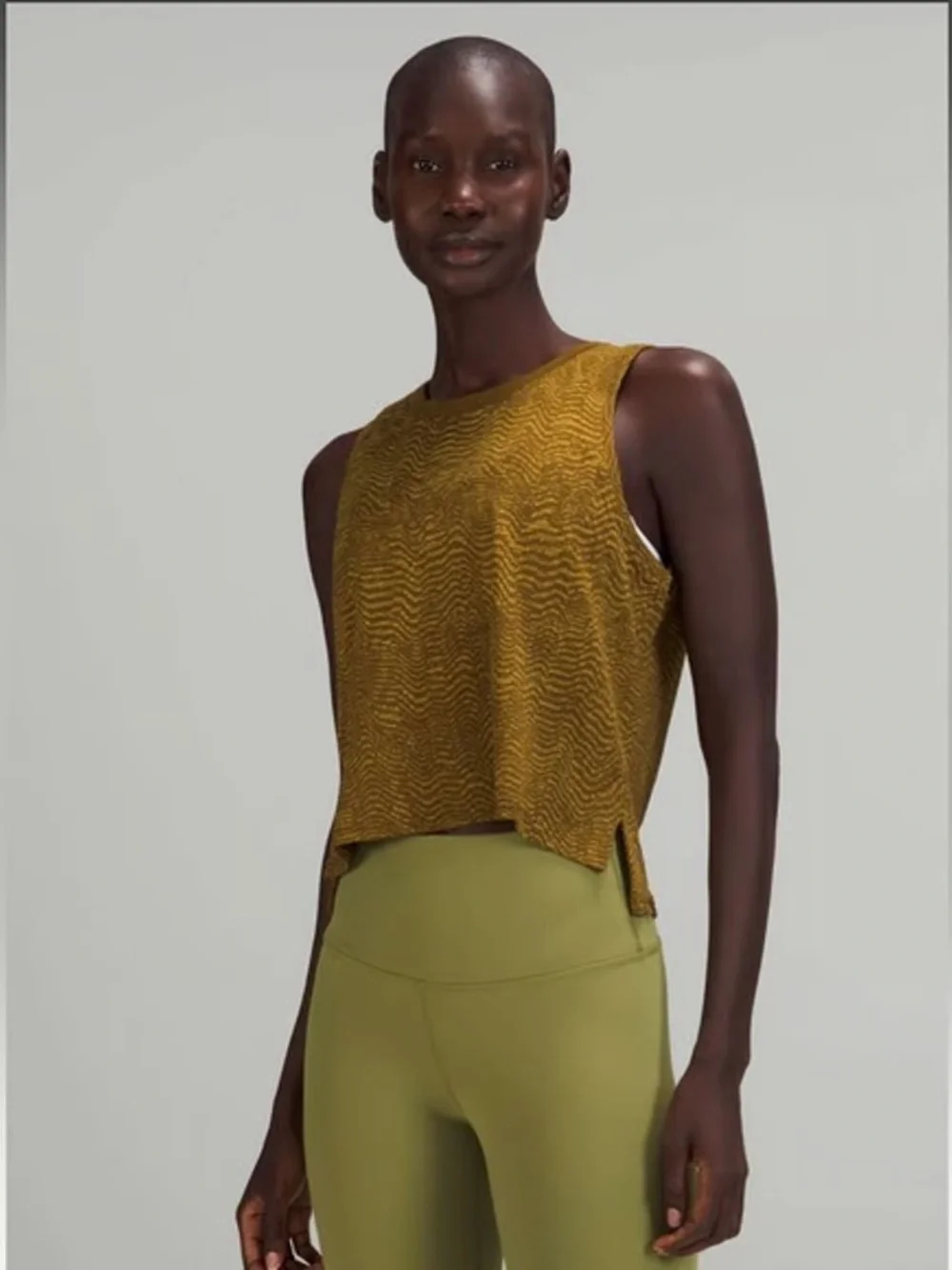 Lululemon Train To Be Crop Mesh Tank Top Ripple Wave in Auric Gold